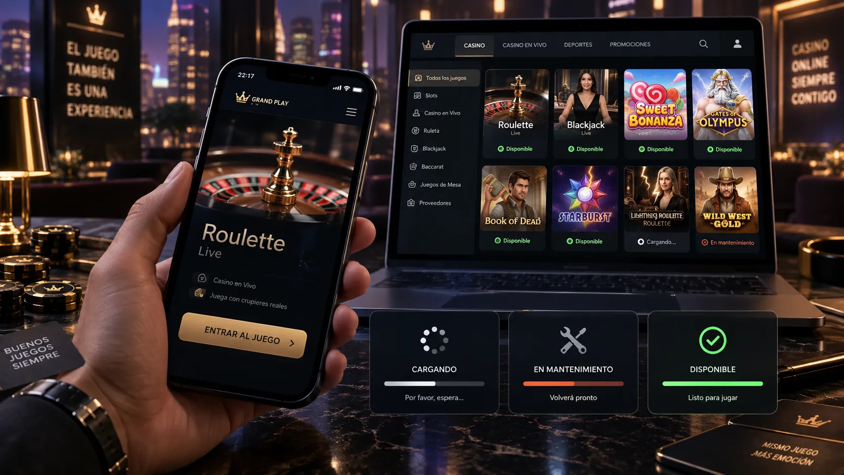 Revisión del estado de un juego de casino online desde celular y computadora