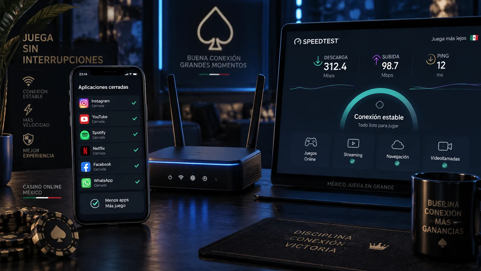 Prueba de velocidad y estabilidad del Wi-Fi para casino online
