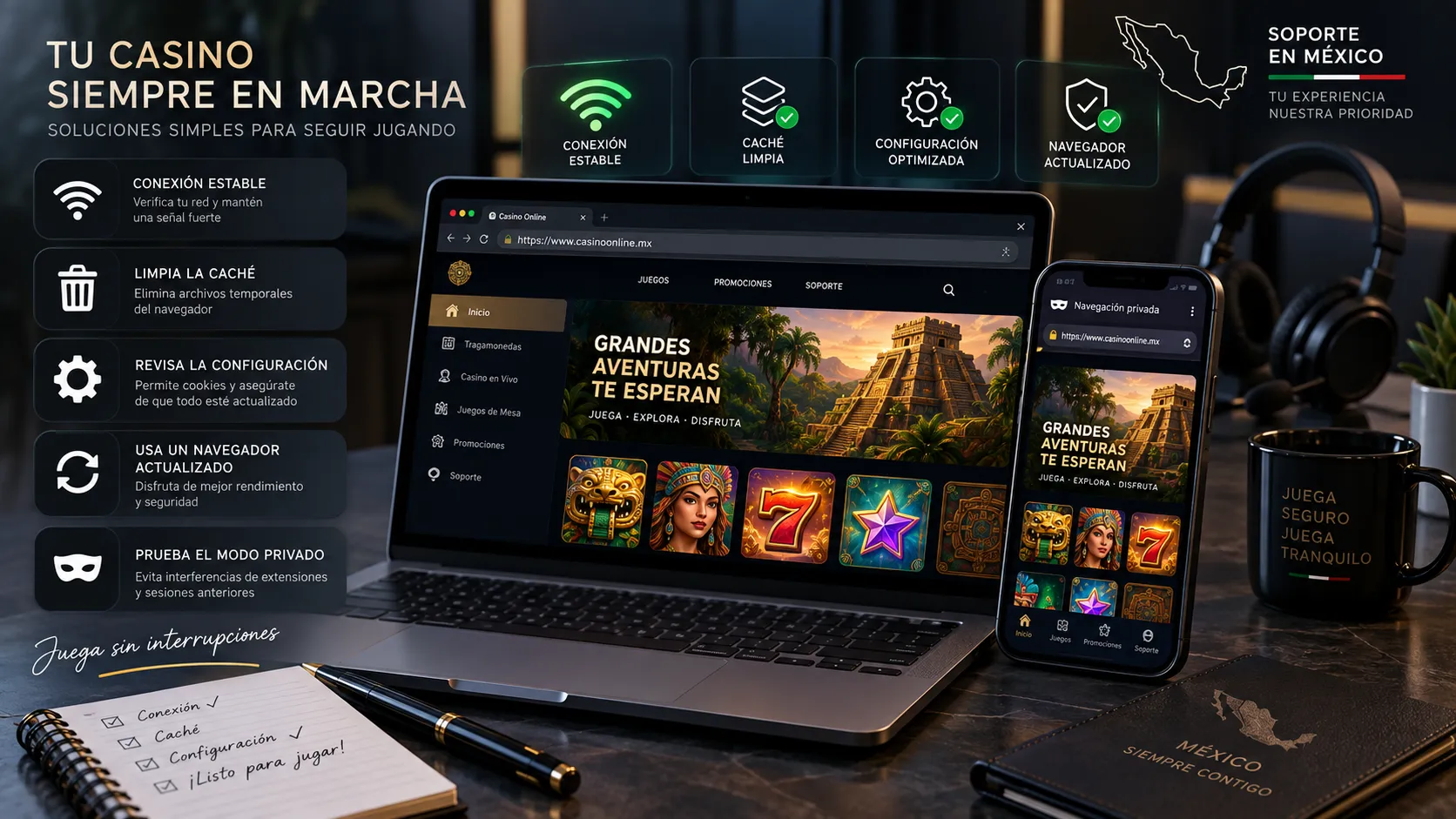 Comprobación del navegador y la conexión para cargar una tragamonedas online