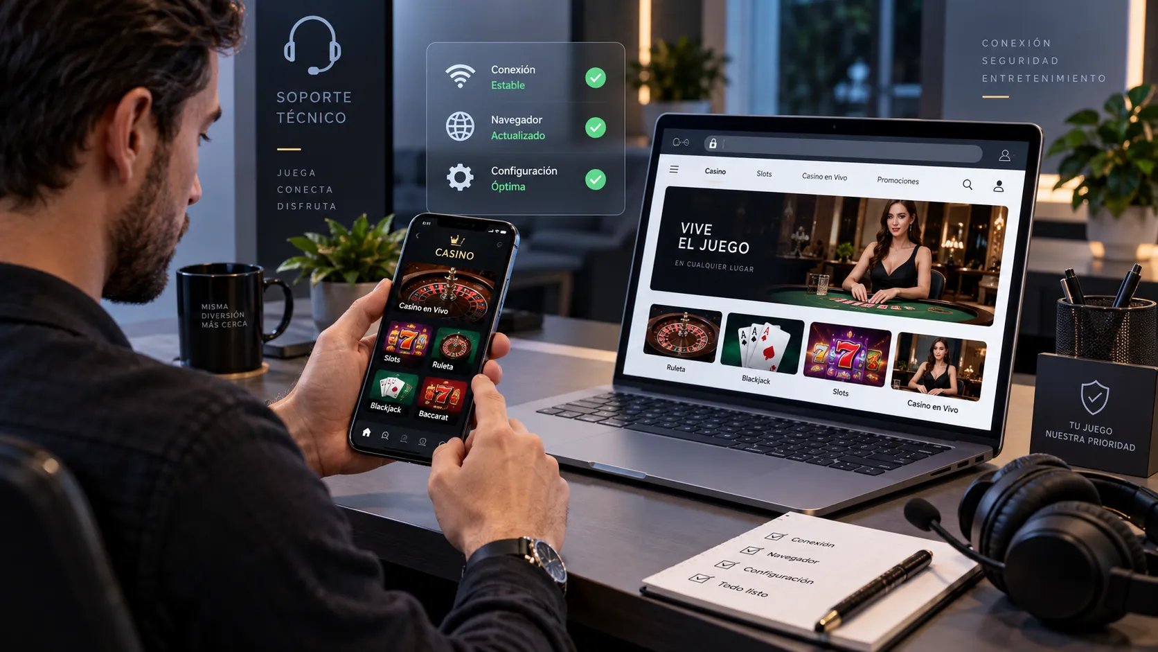 Comprobación de conexión y navegador para abrir juegos de casino