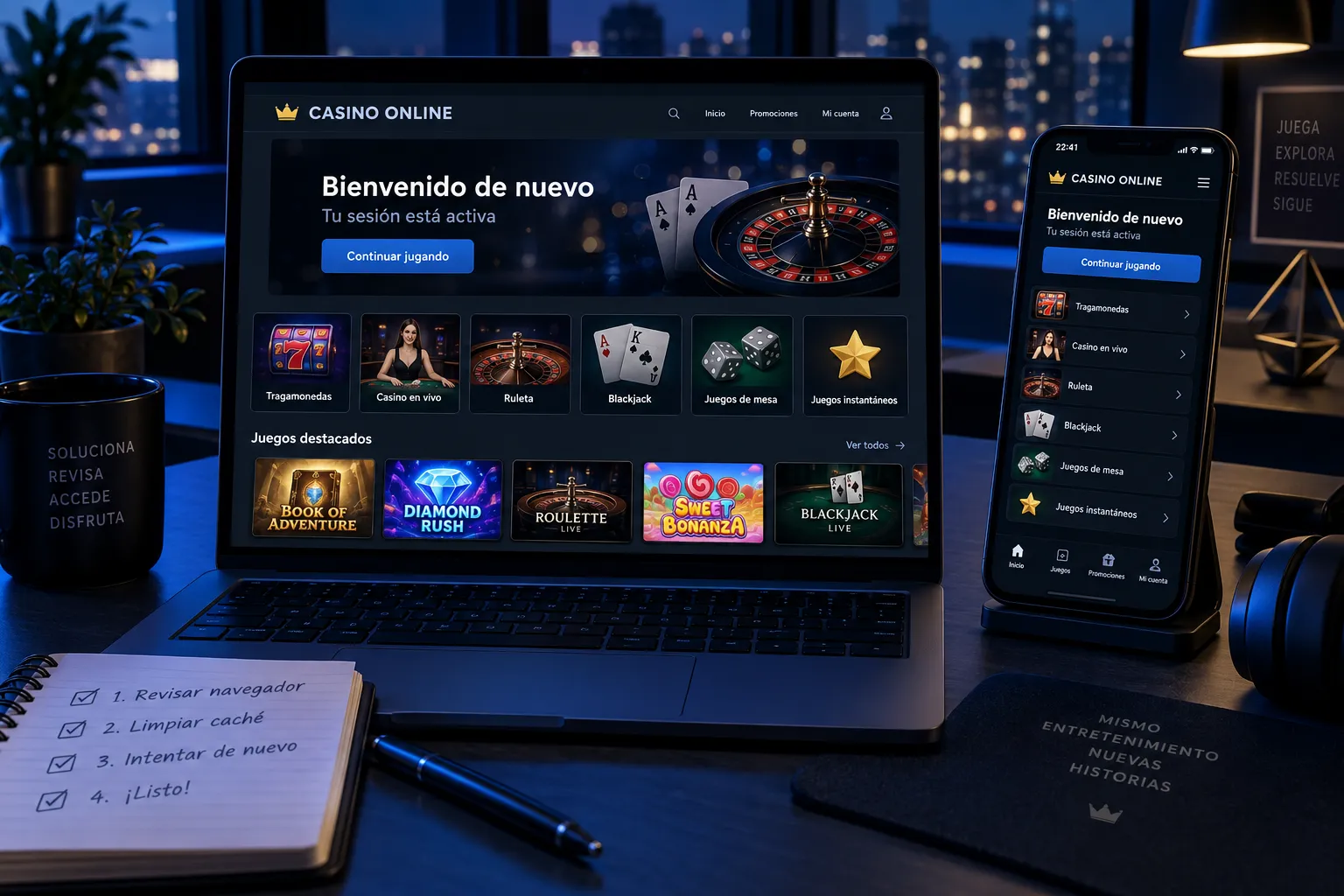 Acceso a la sección de casino después de corregir un error