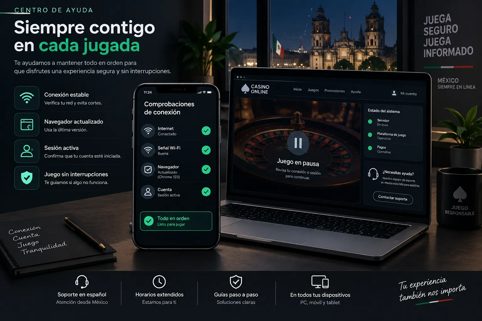 Comprobación de conexión y sesión en un juego de casino