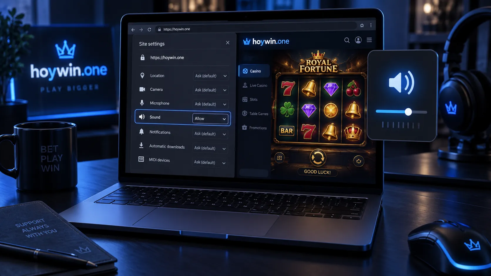 Configuración del navegador para permitir sonido en un juego de casino