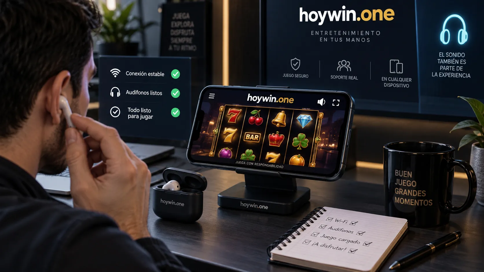 Revisión del sonido y la conexión en un juego de casino móvil