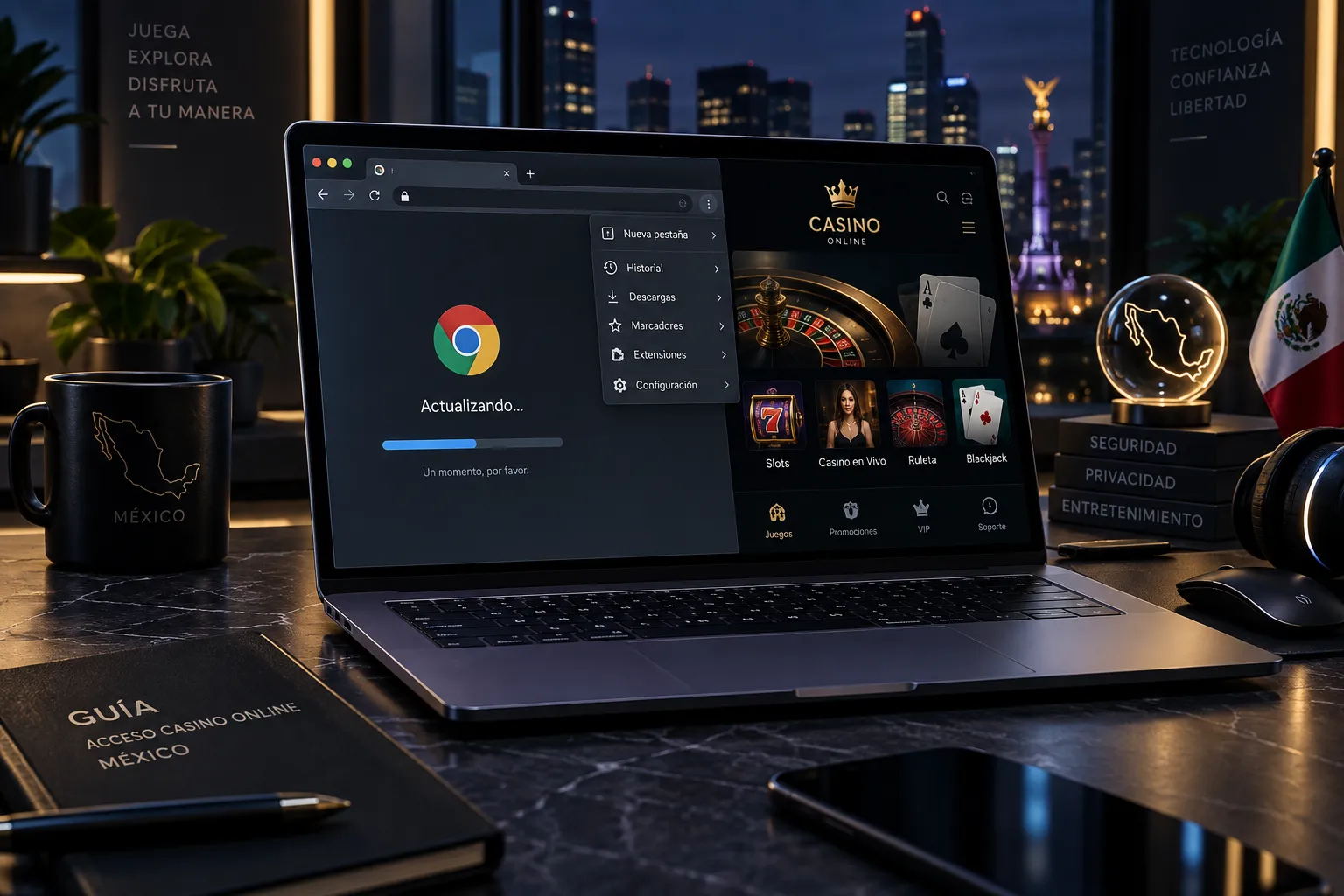 Actualización del navegador en una computadora para acceder a un casino online