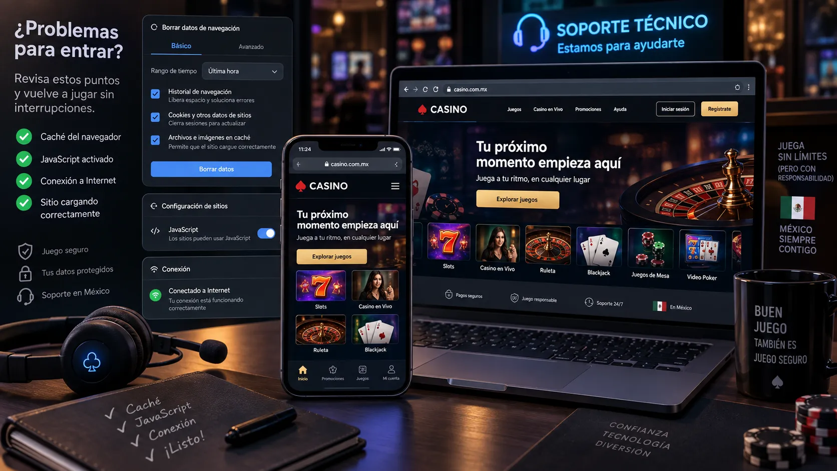 Comprobación del navegador cuando el casino online no carga