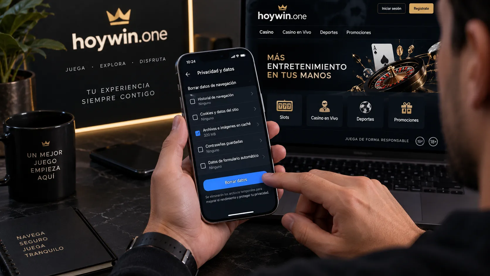 Ajustes de caché del navegador en un celular para acceder al casino online