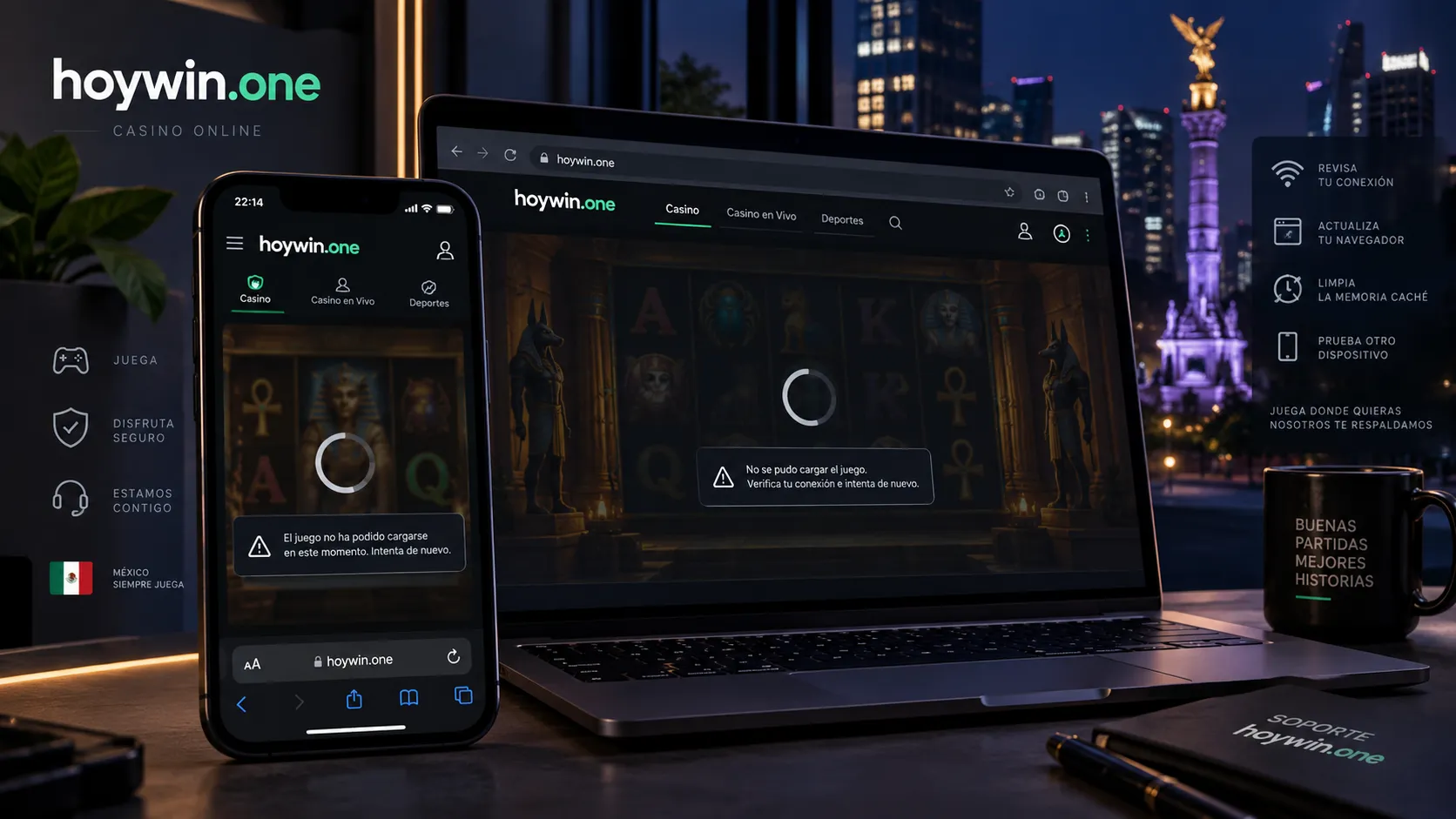 Dispositivo mostrando un fallo de carga en un juego de casino online