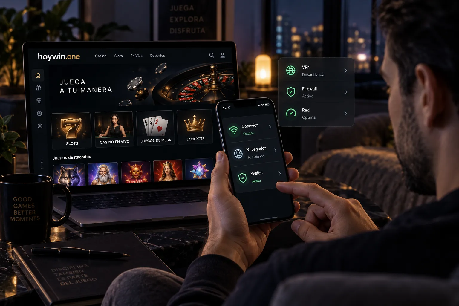 Revisión de conexión y navegador para acceder a juegos de casino