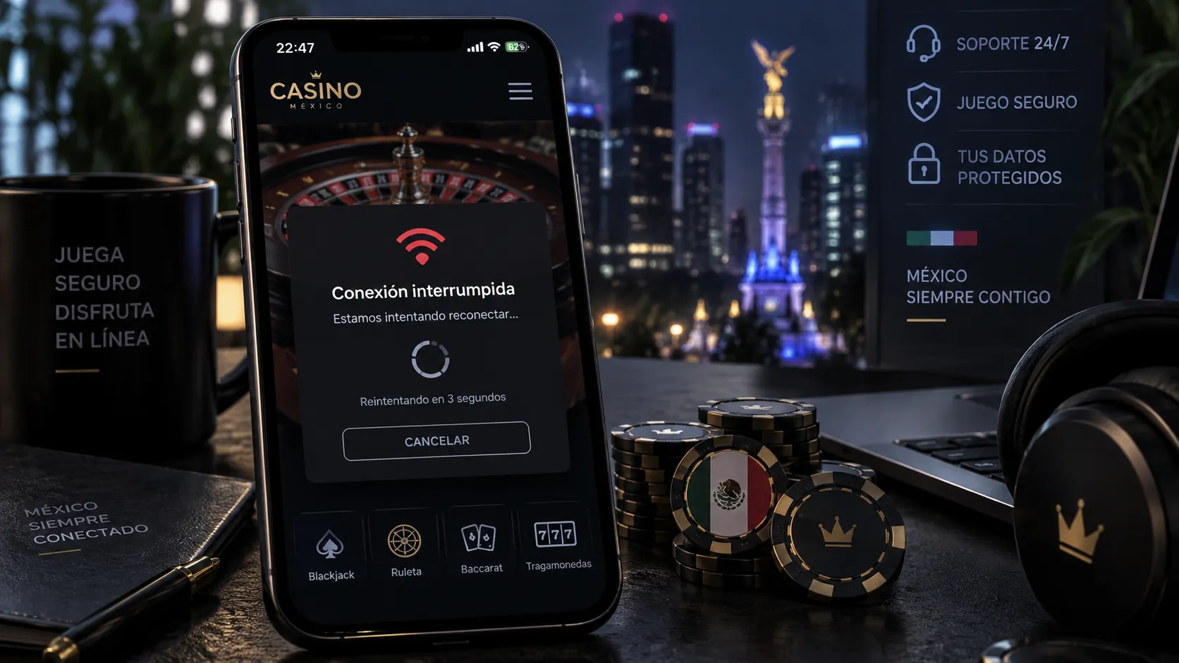 Sesión de casino online interrumpida en un teléfono móvil