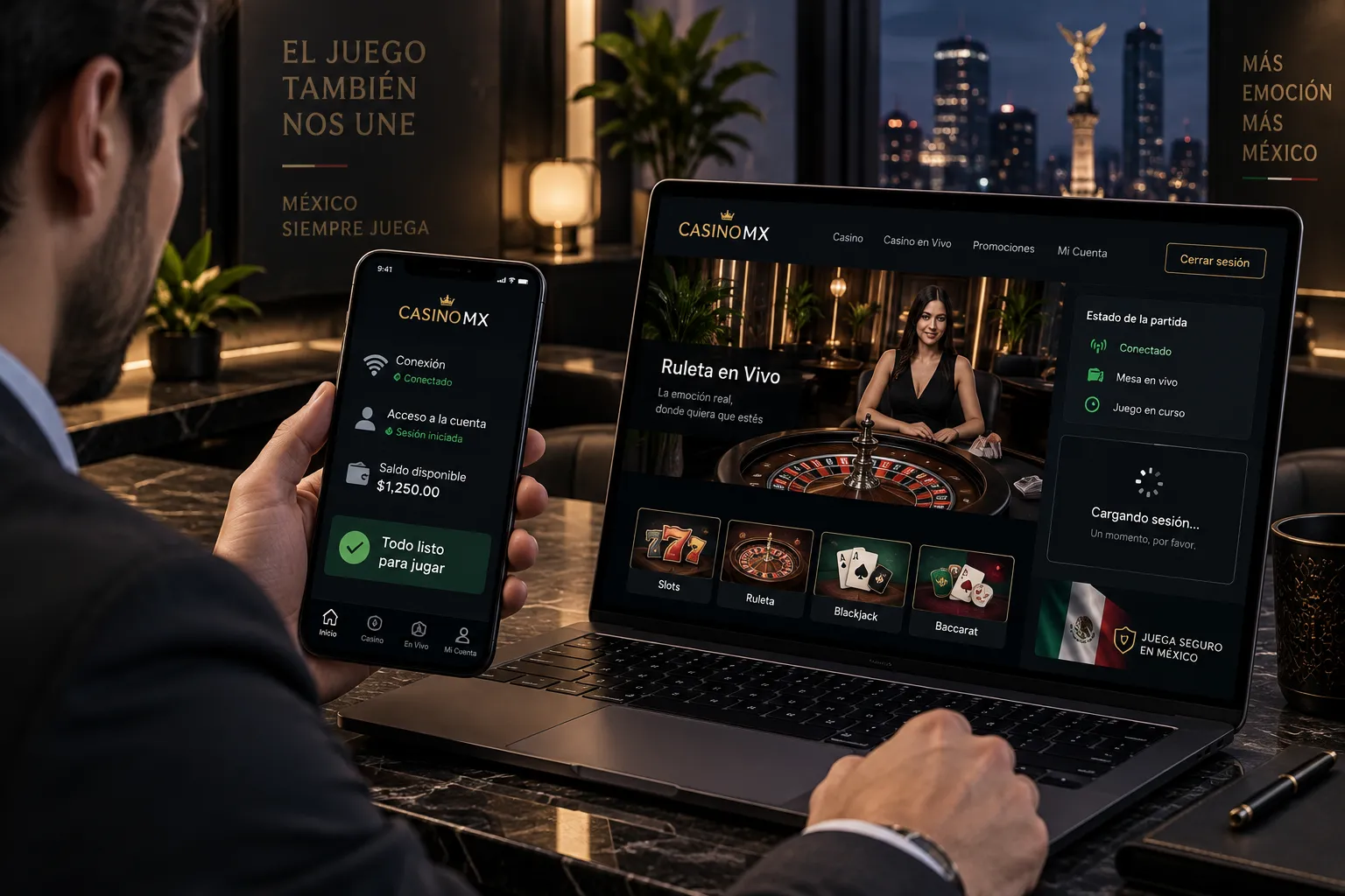 Revisión de conexión y estado de una sesión de casino online