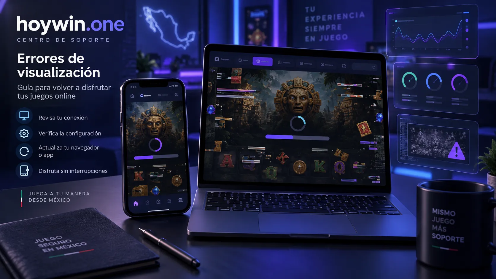 Pantalla de juego online con un error de visualización en celular y computadora
