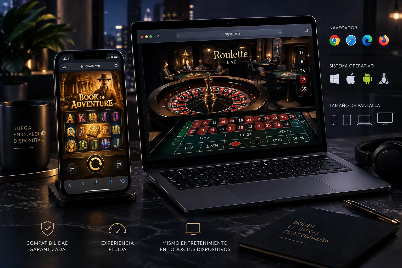 Comprobación de compatibilidad de un juego de casino en celular y computadora