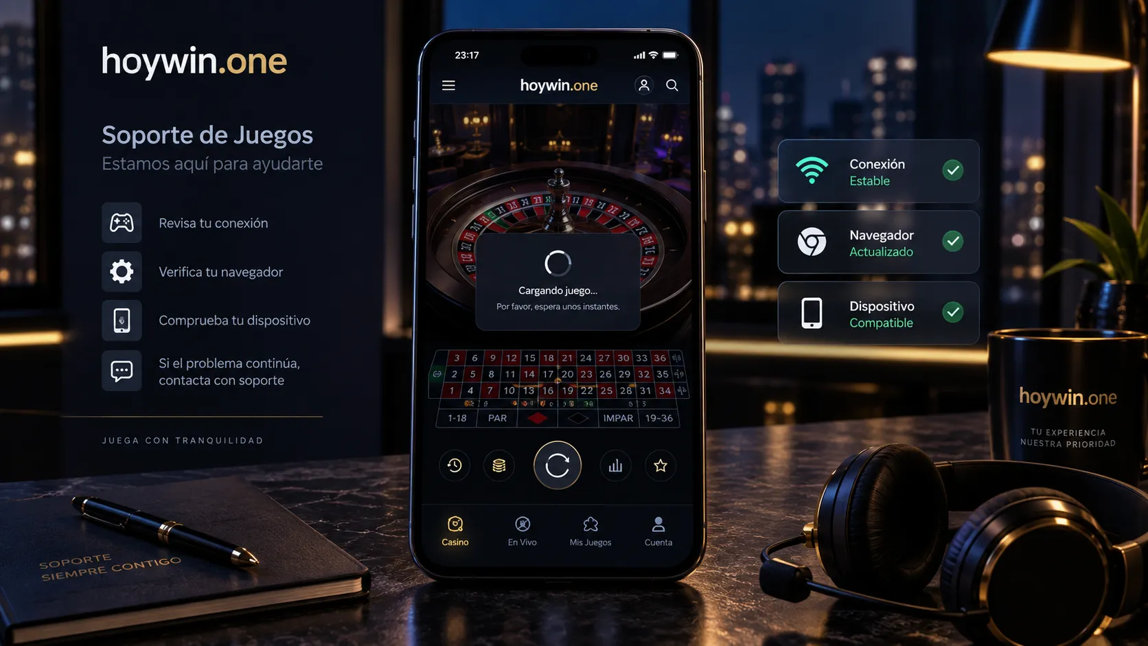 Pantalla móvil de un juego de casino con un fallo de carga