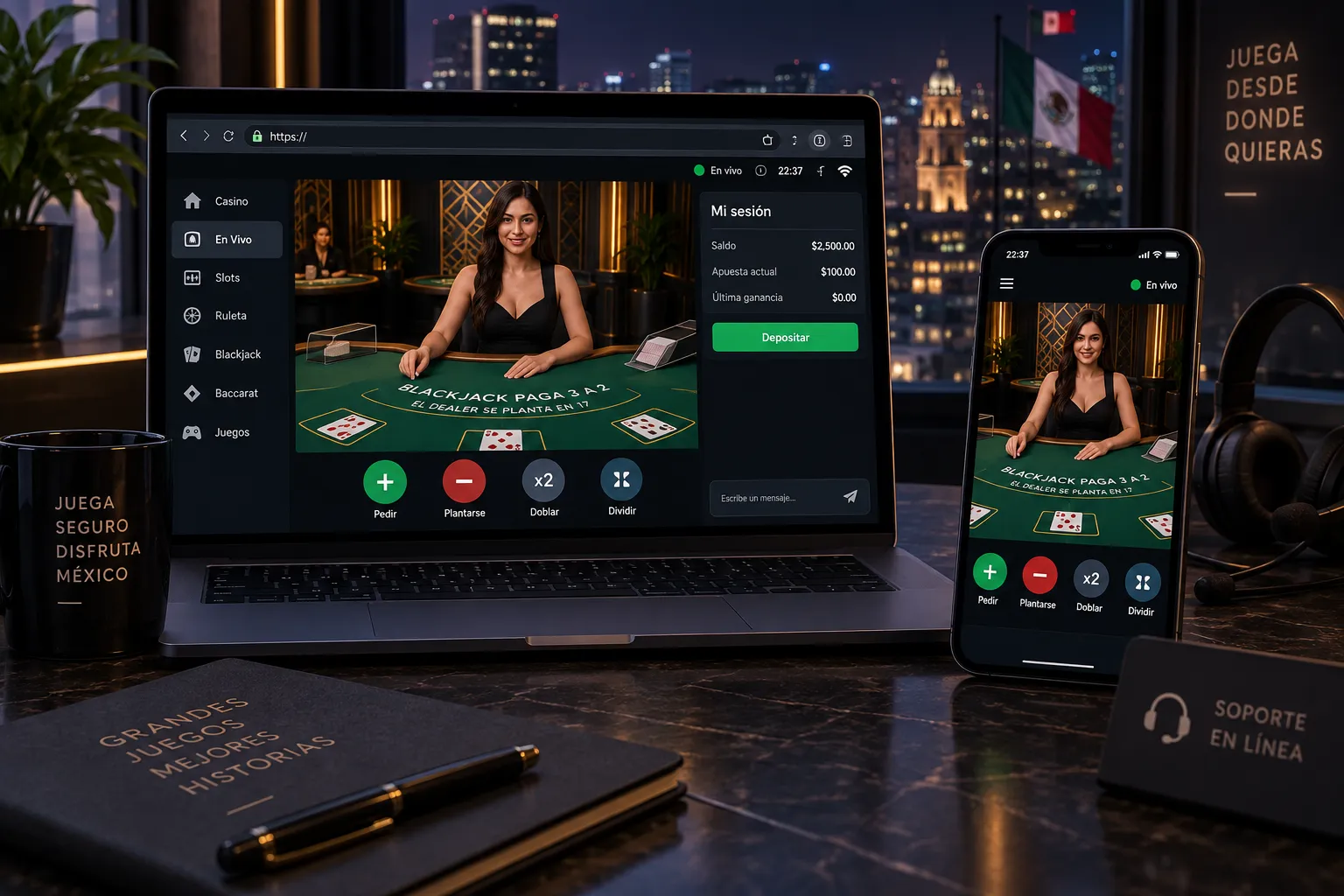 Comparación de un juego de casino en computadora y celular