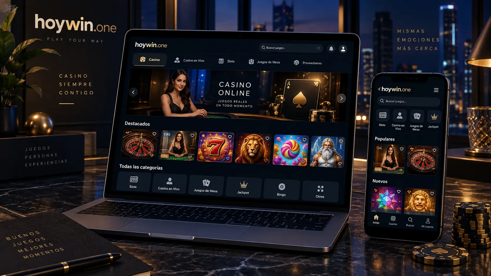 Lobby de casino online con búsqueda y categorías de juegos