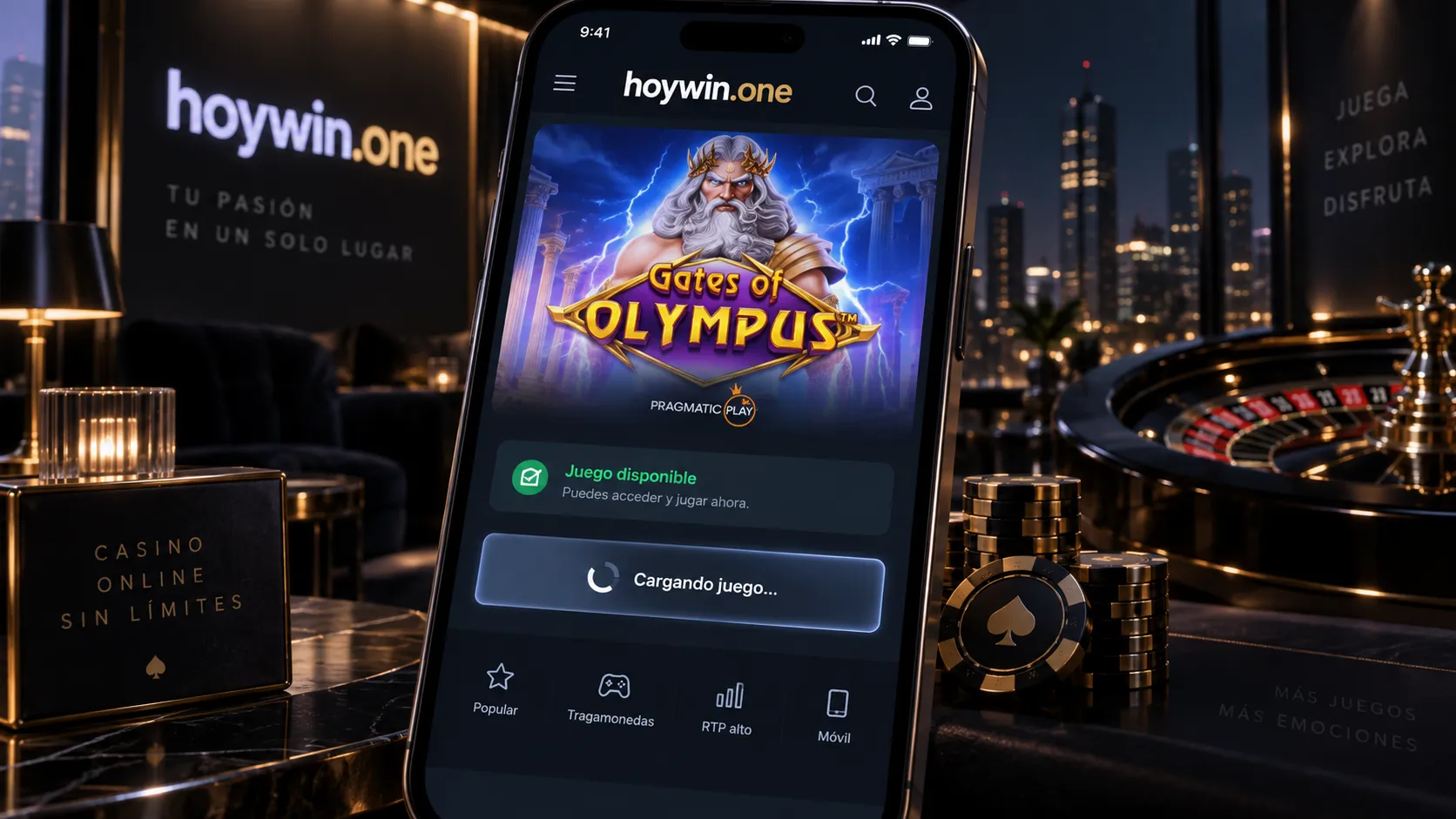 Ficha de un juego de casino mostrando su estado de acceso en un celular