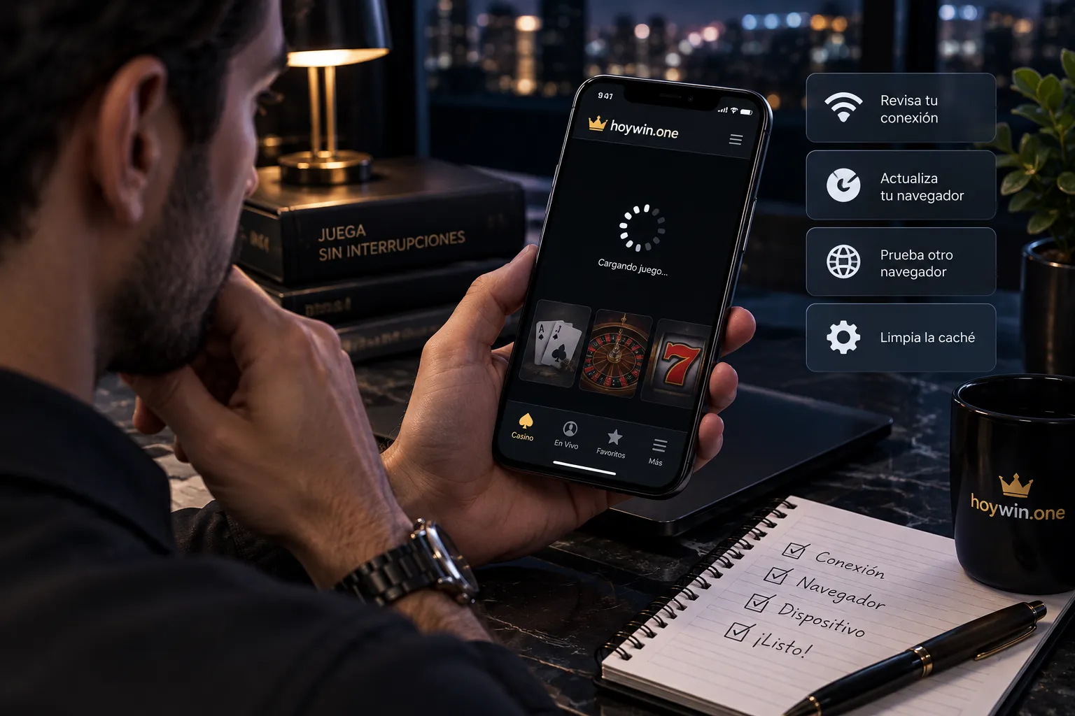 Celular mostrando la revisión de un juego de casino online que no carga