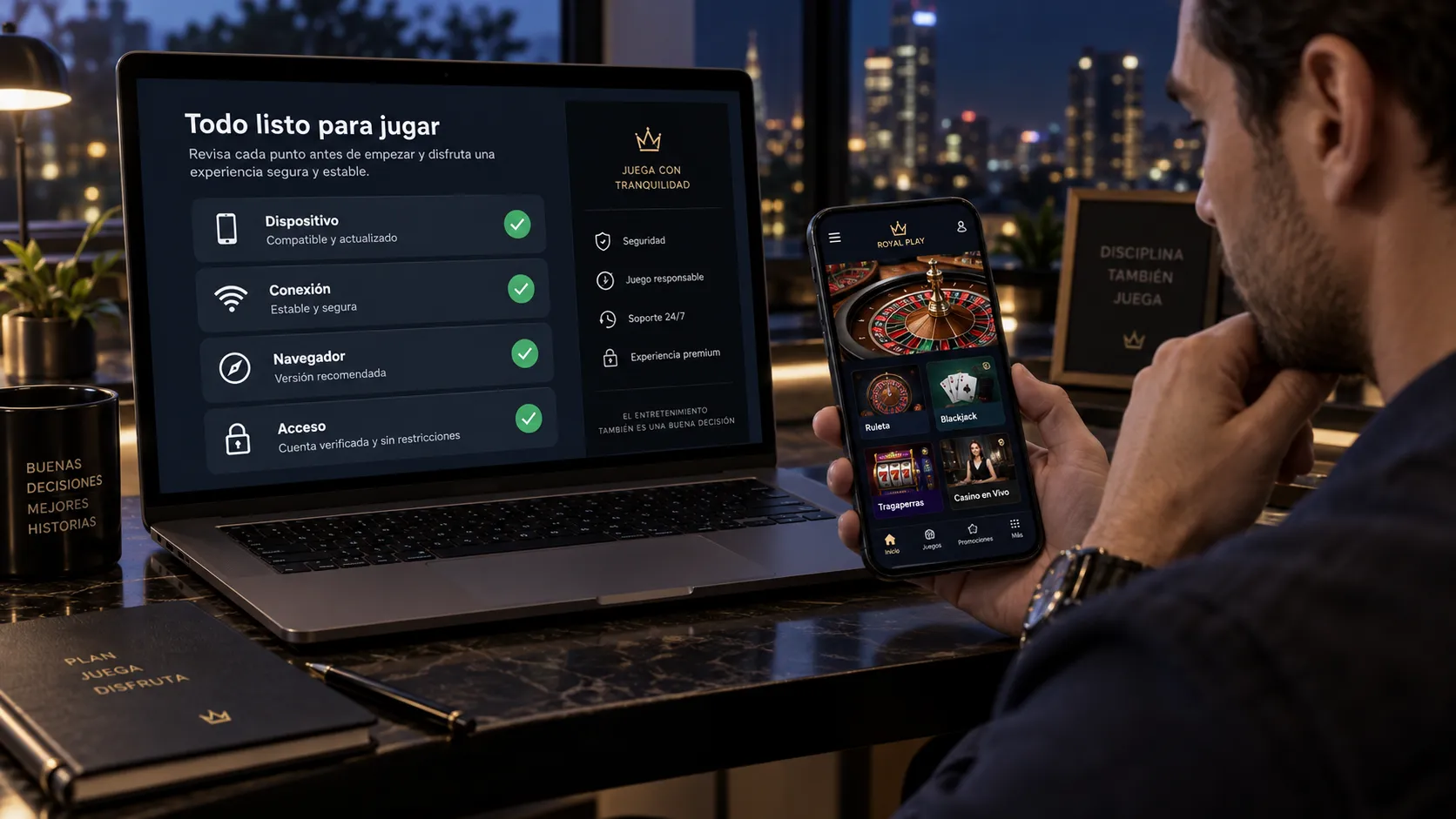 Lista de comprobación del dispositivo antes de abrir un juego de casino
