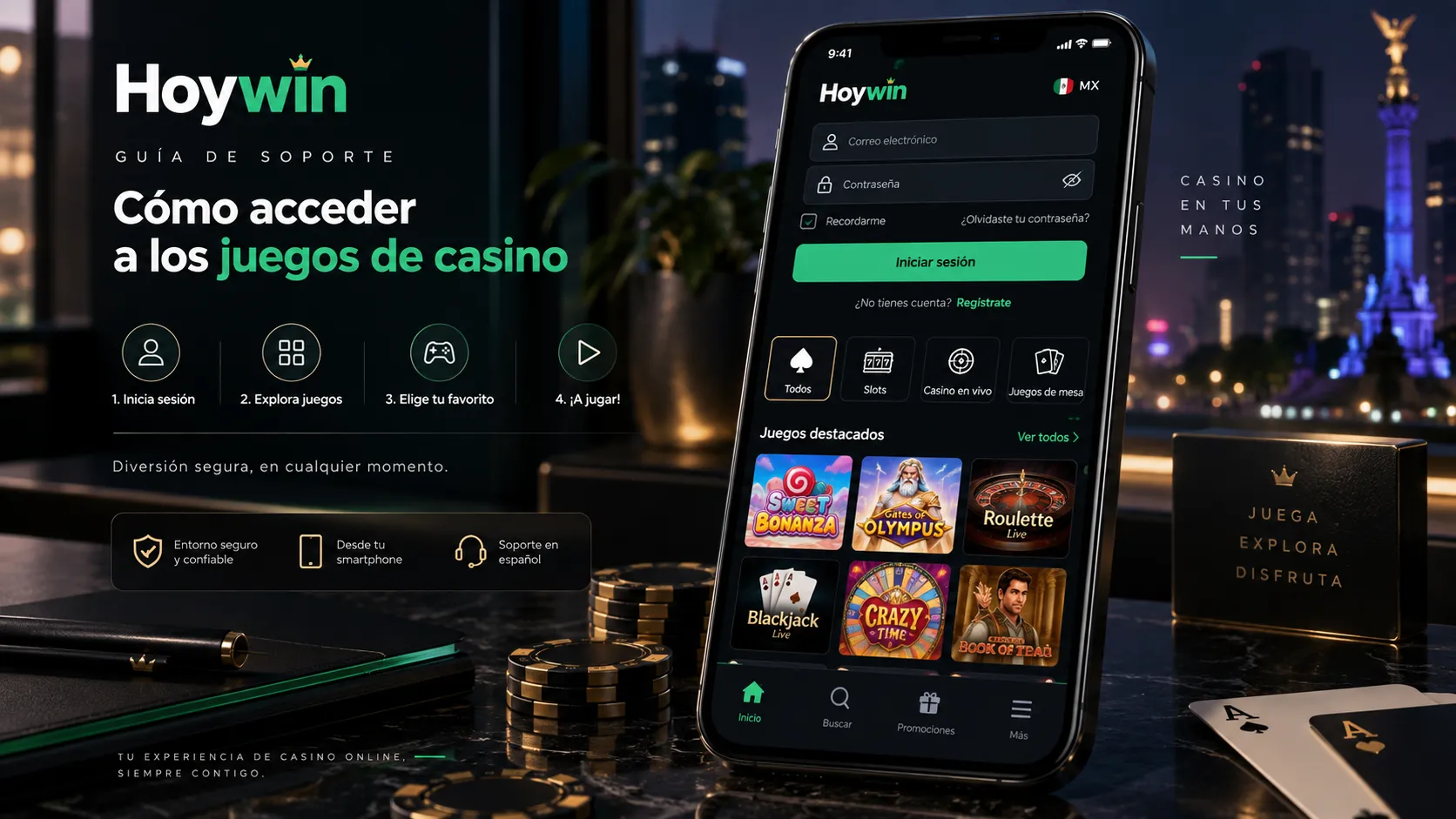 Pantalla móvil de acceso a los juegos de casino de Hoywin